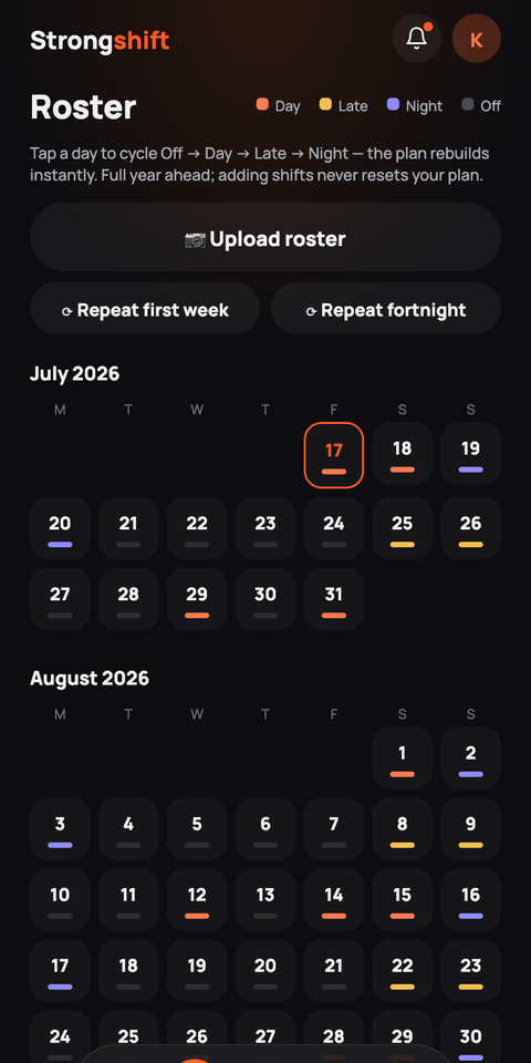 Strongshift roster calendar screen