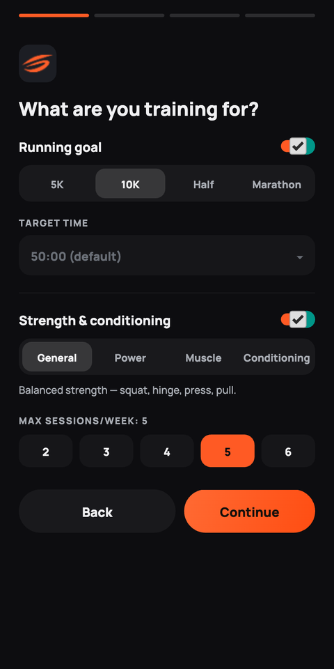 Set your goal screen